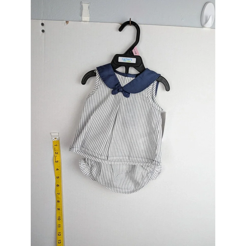 Carters Child of Mine Baby Girls Blue White Striped Sailor Set 0-3M NWT